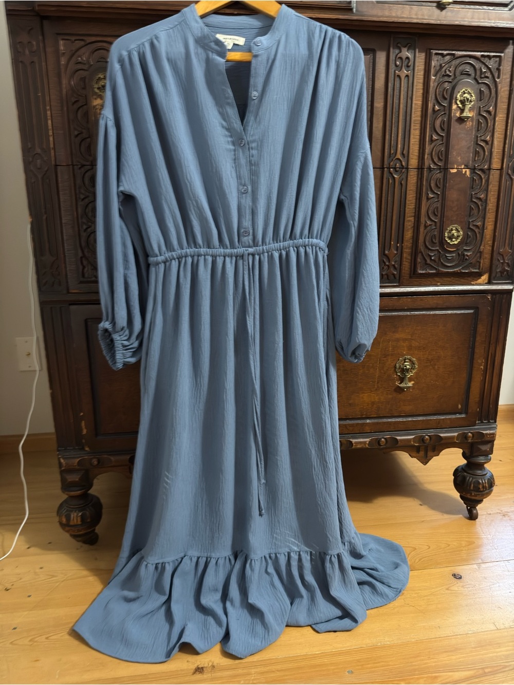 Max Studio Dusty Blue Button-Front Maxi Dress